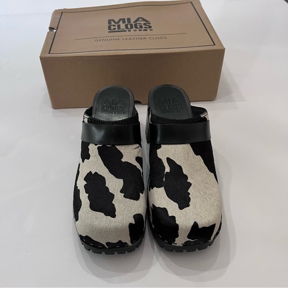 MIA Cow Print Clogs 🐄 Karlie Open Back Leather Women’s NEW IN BOX - Picture 2 of 10